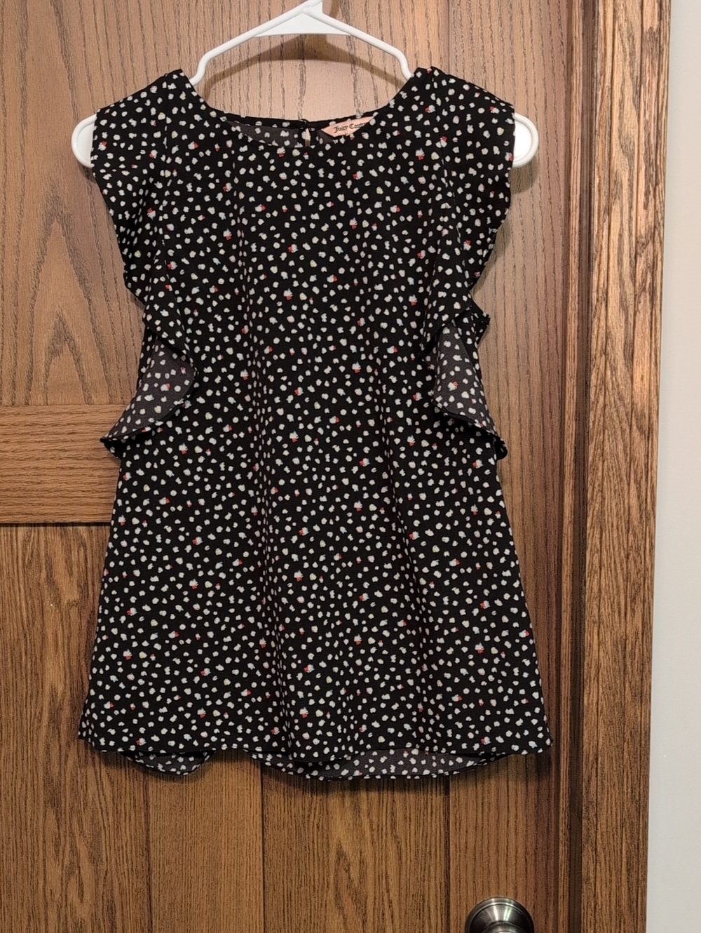 Juicy Couture Black Blouse with White, Blue, Red and Yellow Speckles